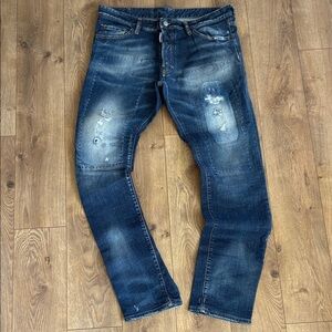 DSQUARED Men's Dark Blue Distressed Skinny Jeans